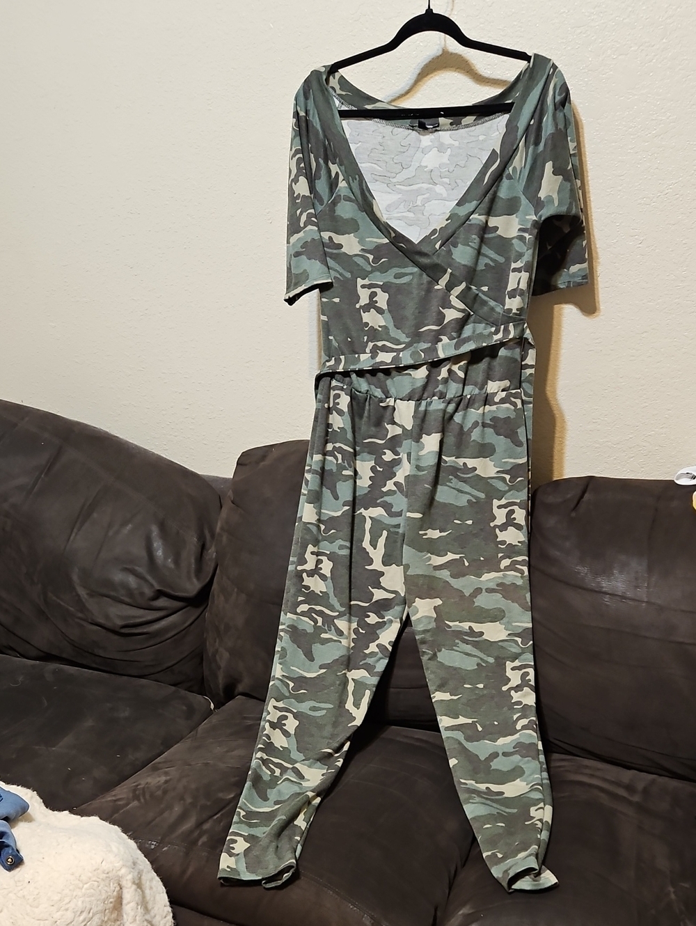 Fashion Nova Green Camo Wrap Jumpsuit